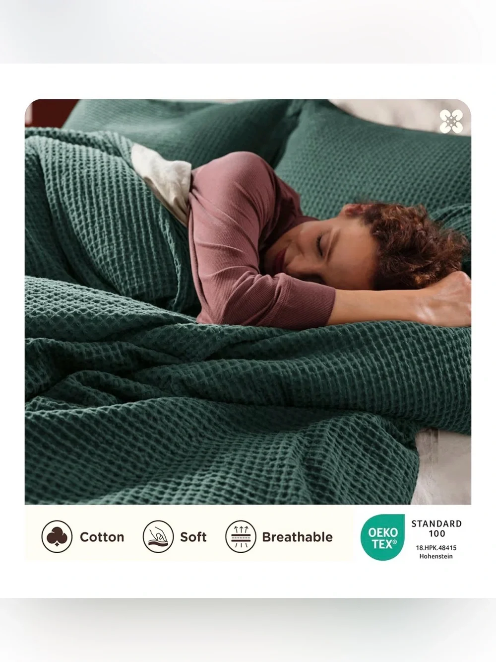 Textured Forest Green Waffle Duvet Cover Set